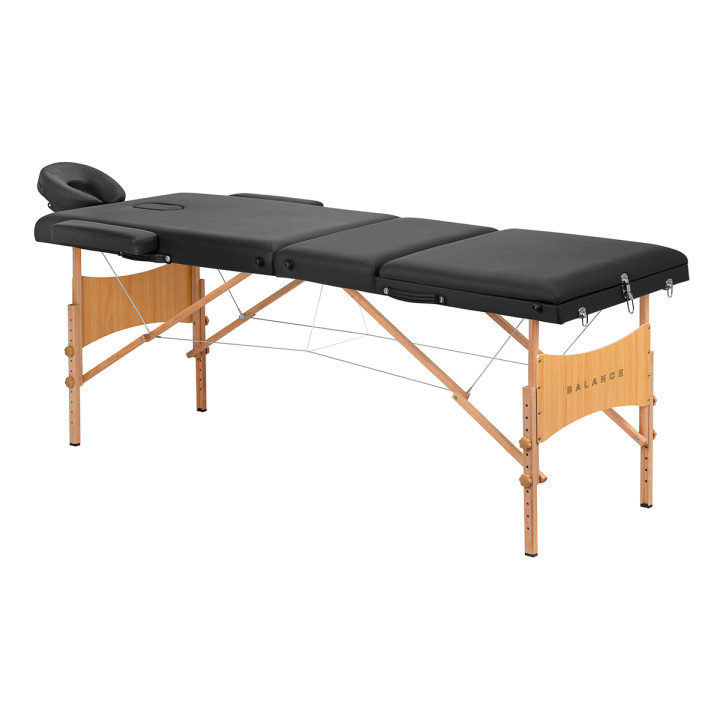 Stół składany do masażu drewniany Balance Lux 3 segmentowy 190x70 czarny
