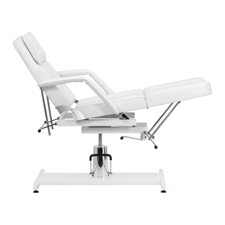 Fotel kosmetyczny hydrauliczny do pedicure Sillon 210 z kołyską i dzielonym podnóżkiem biały