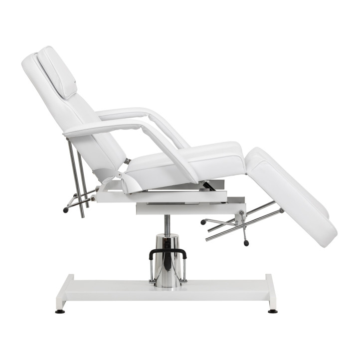 Fotel kosmetyczny hydrauliczny do pedicure Sillon 210 z kołyską i dzielonym podnóżkiem biały