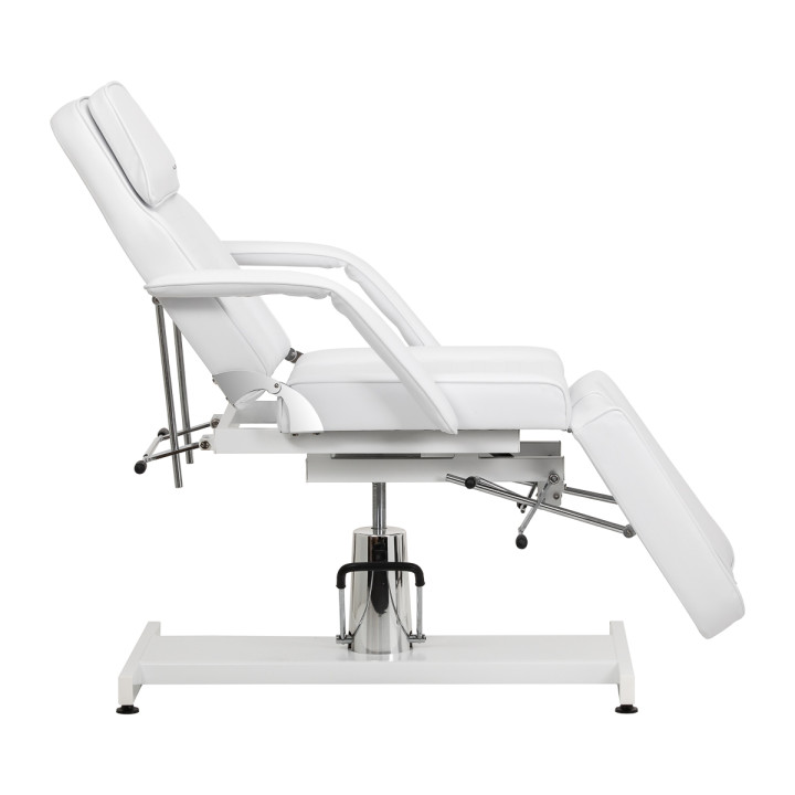 Fotel kosmetyczny hydrauliczny do pedicure Sillon 210 z kołyską i dzielonym podnóżkiem biały