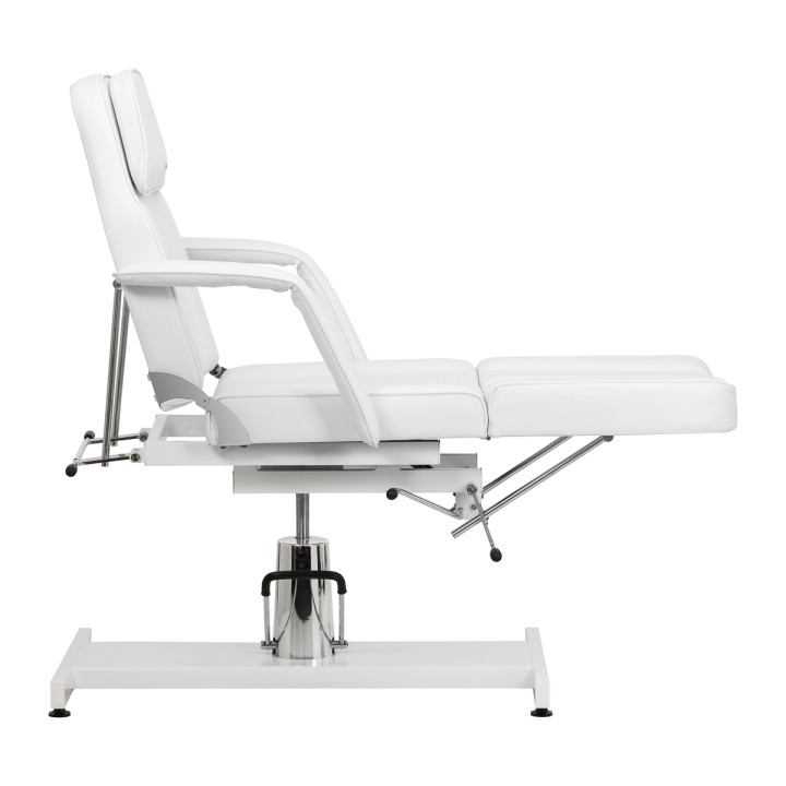 Fotel kosmetyczny hydrauliczny do pedicure Sillon 210 z kołyską i dzielonym podnóżkiem biały