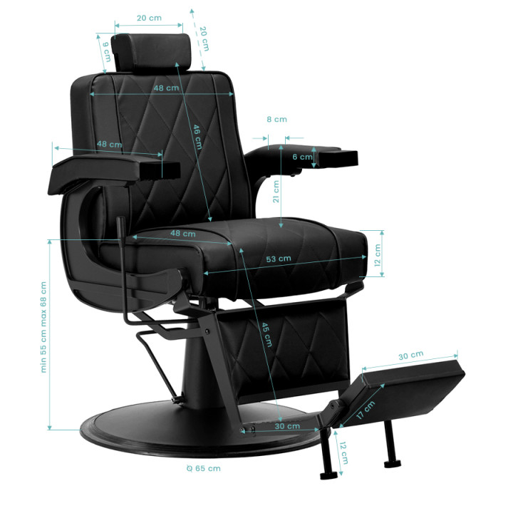 Fotel barberski Hair System BM88066B czarny na czarnej podstawie