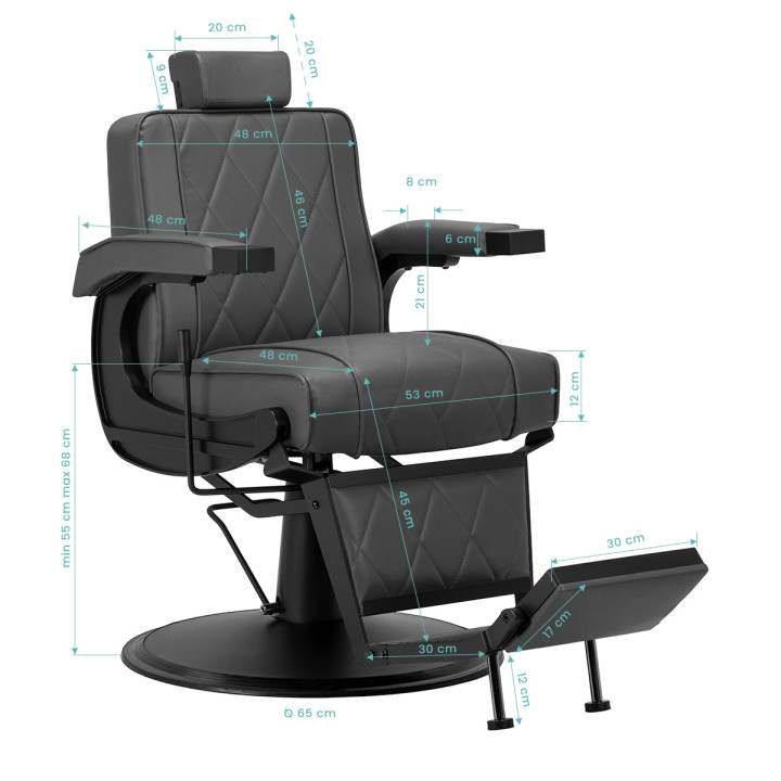 Fotel barberski Hair System BM88066B szary na czarnej podstawie