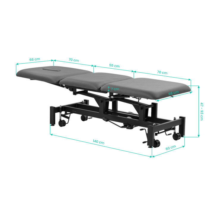 Stół rehabilitacyjny do masażu i fizjoterapii hydrauliczny Balance Solidum 3 Szary