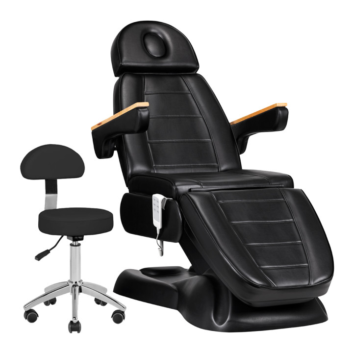 Fotel kosmetyczny elektryczny Sillon Lux 273b 3 silniki z taboretem 304 czarny