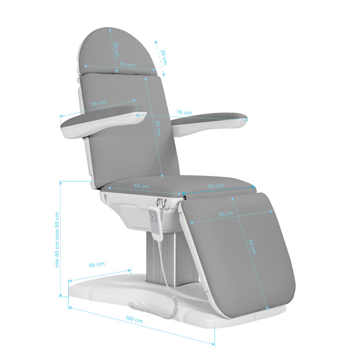 Fotel kosmetyczny elektryczny Sillon Eclipse 3 silniki szary