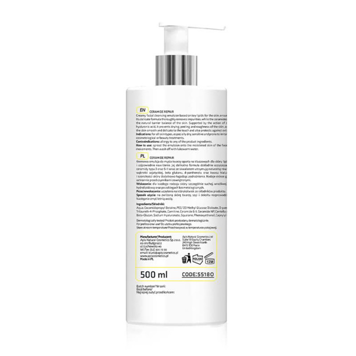 Apis CERAMIDE REPAIR Łagodna emulsja do mycia twarzy z ceramidami i beta glukanem 500 ml