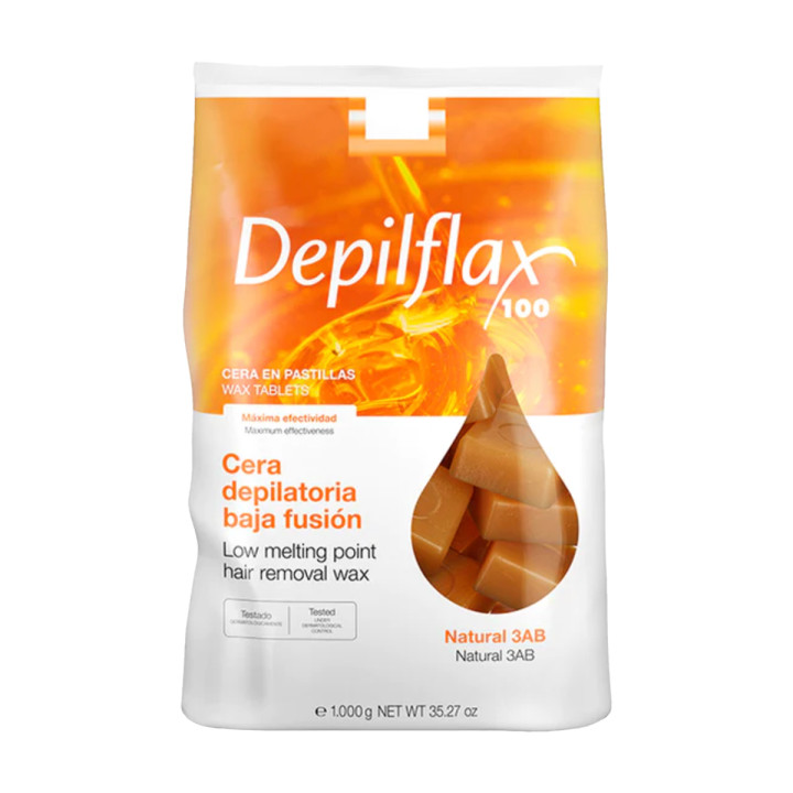 Depilflax 100 wosk do depilacji o niskiej temperaturze topnienia natural 3ab, 1 kg bezpaskowy twardy