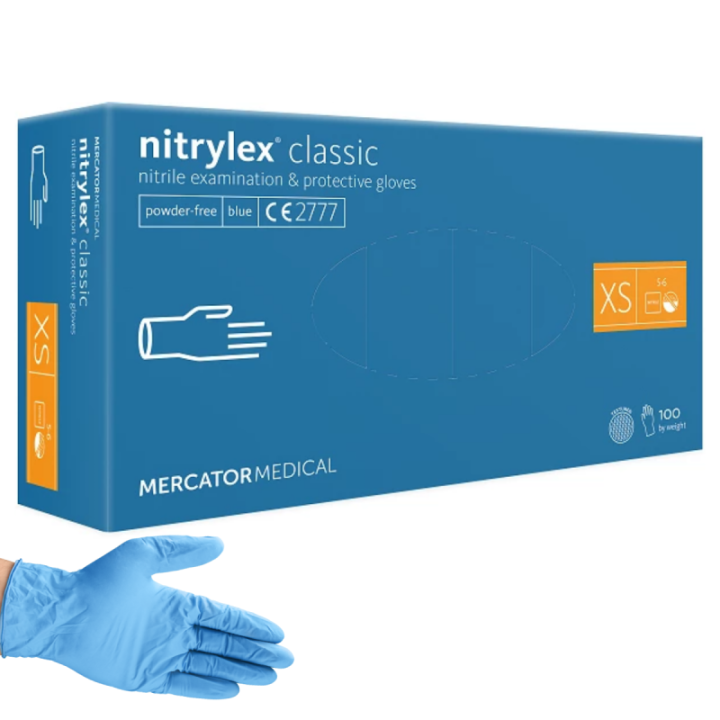 Mercator Rękawiczki nitrylowe niebieskie bezpudrowe 100 szt XS
