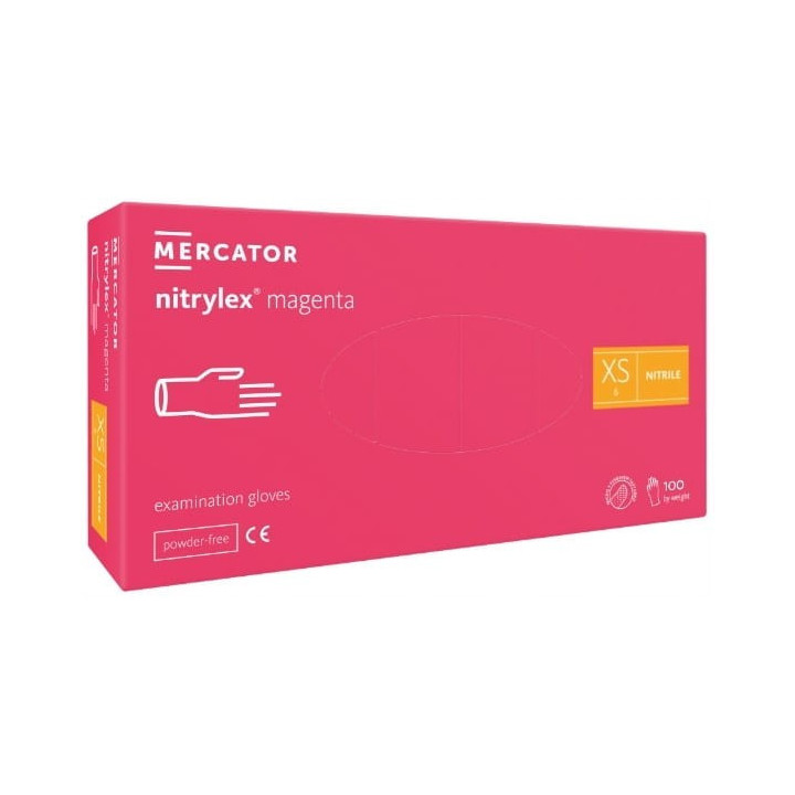 Mercator Rękawiczki nitrylowe magenta bezpudrowe 100 szt XS