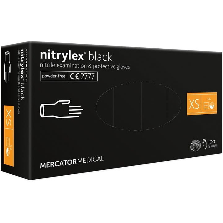 Mercator Rękawiczki nitrylowe czarne bezpudrowe 100 szt XS